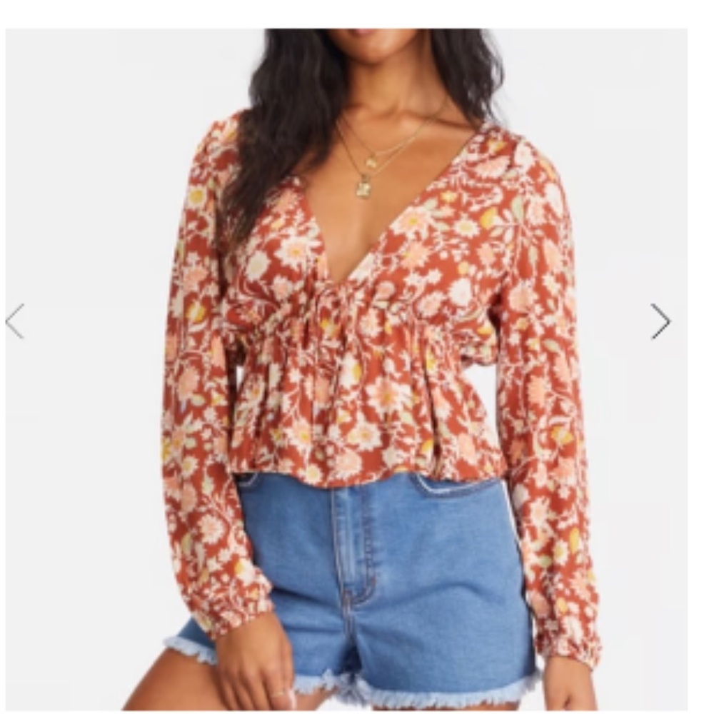 Billabong Womens Time Goes By Cropped Peplum Top Size L Peasant Boho